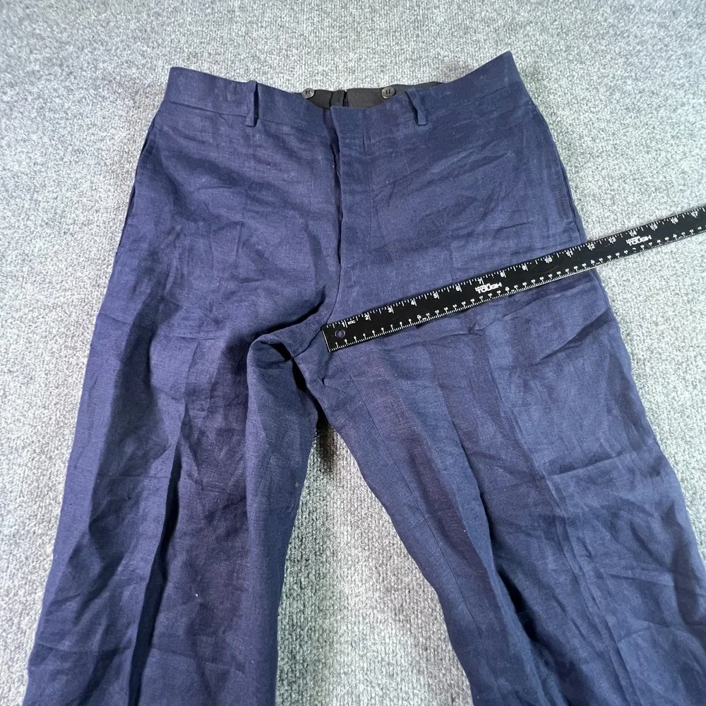 Polo Ralph Lauren Pants Men's 34 Navy Blue 100% Flax Flat Front Straight Preppy